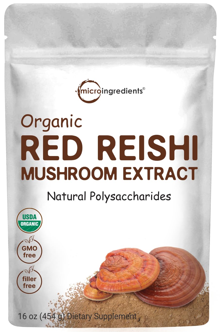 Pre-Order | Arrives in 5–10 Days – Micro Ingredients Organic Reishi Mushroom Powder, 16oz | 100:1 Extract, Red Reishi Mushrooms Supplement | Great for Mushroom Coffee or Tea | Non-GMO