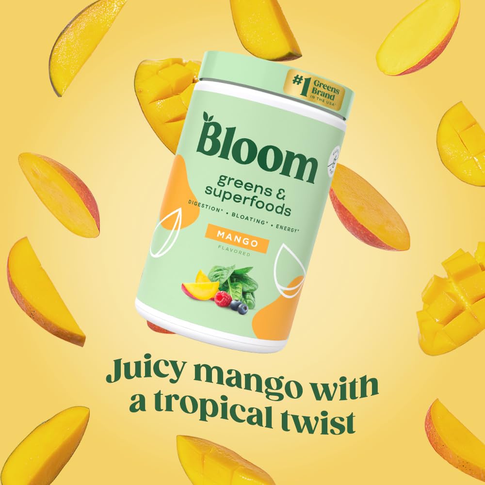 Pre-Order | Arrives in 5–10 Days –
Bloom Nutrition Superfood Greens Powder, Digestive Enzymes with Probiotics and Prebiotics, Gut Health, Bloating Relief for Women, Chlorella, Green Juice Mix with Beet Root Powder, 25 SVG, Mango