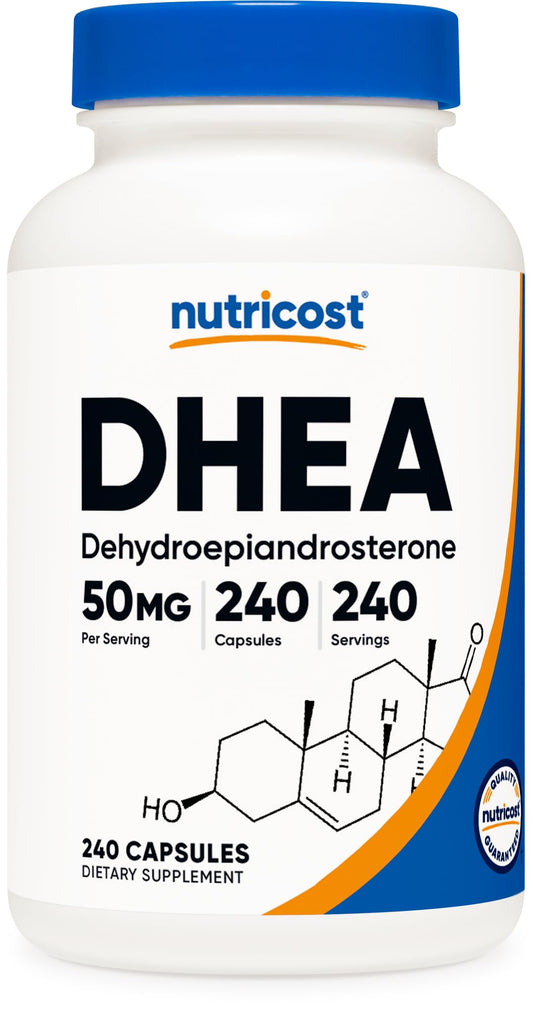 Pre-Order | Arrives in 5–10 Days – Nutricost DHEA 50mg, 240 Capsules - Gluten Free, Soy Free, Non-GMO, Supplement