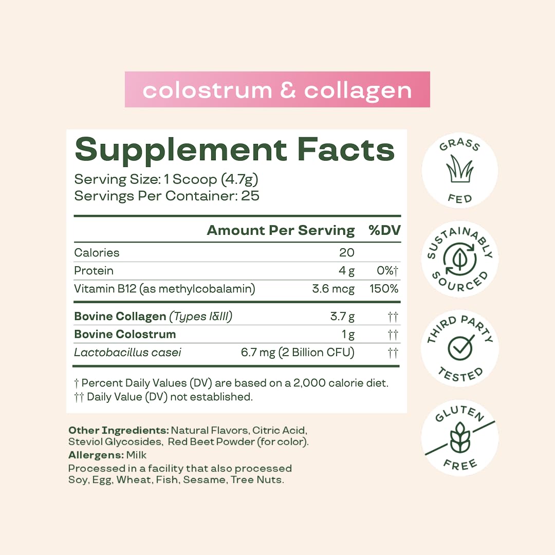 Pre-Order | Arrives in 5–10 Days –
Bloom Nutrition Bovine Colostrum Powder for Gut Health, Immune Support, Hair Growth & Beauty Supplement, Gluten Free, Sugar Free | Strawberries & Cream, 25 Servings