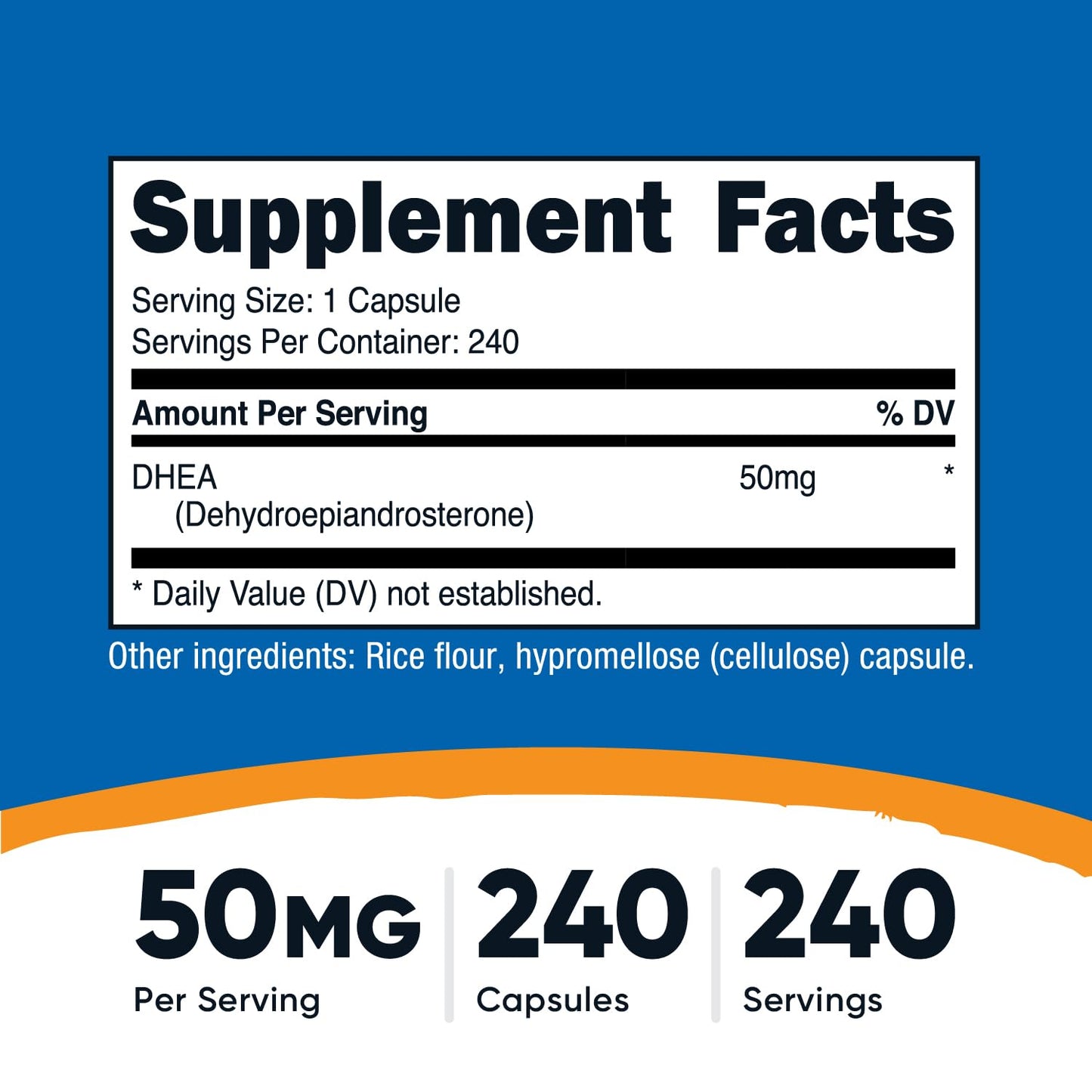 Pre-Order | Arrives in 5–10 Days – Nutricost DHEA 50mg, 240 Capsules - Gluten Free, Soy Free, Non-GMO, Supplement
