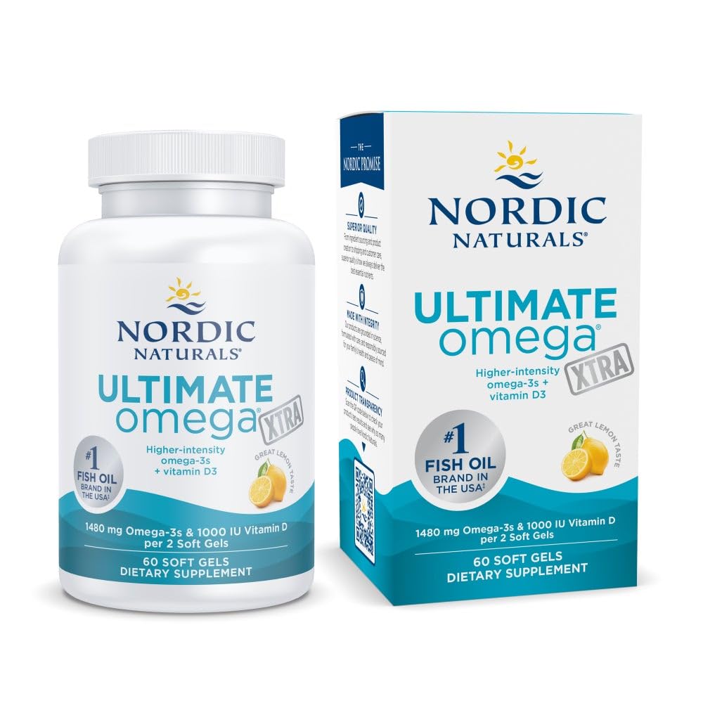 Pre-Order | Arrives in 5–10 Days – Nordic Naturals Ultimate Omega Xtra, Lemon Flavor - 60 Soft Gels - 1480 mg Omega-3 + 1000 IU Vitamin D3 - EPA & DHA - Brain, Heart, & Immune Health - 30 Servings