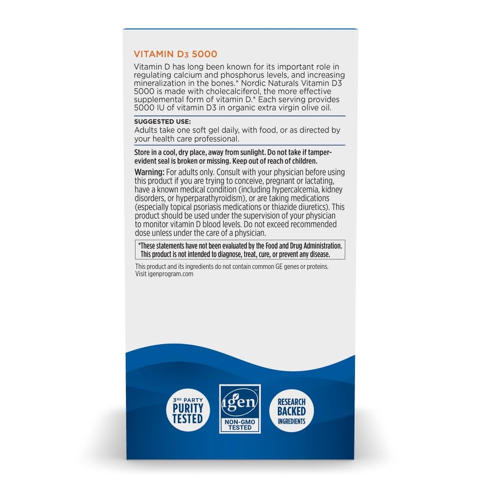 Pre-Order | Arrives in 5–10 Days – Nordic Naturals Vitamin D3 5000, Orange - 200 Mini Soft Gels - Support for Healthy Bones, Mood, & Immune System - Vegetarian - Non-GMO - 200 Servings