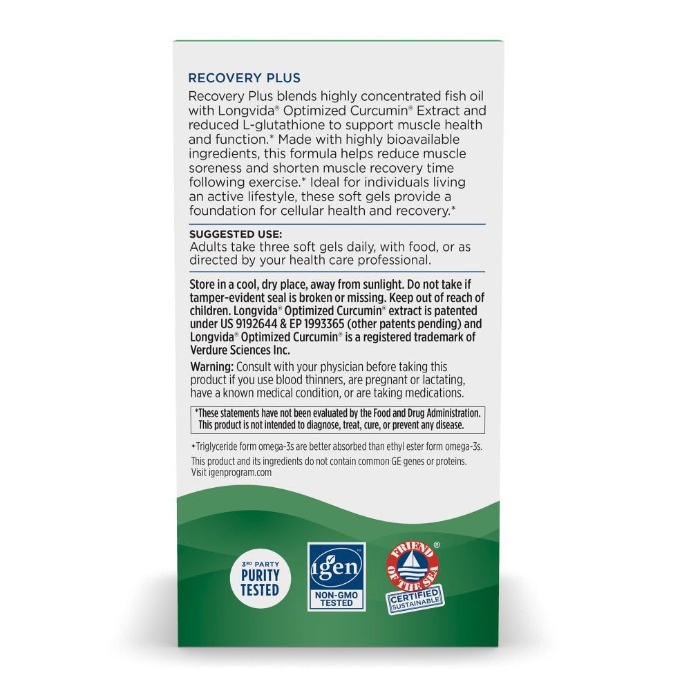 Pre-Order | Arrives in 5–10 Days – Nordic Naturals Recovery Plus, Unflavored - 45 Soft Gels - 1800 mg Omega-3 Fish Oil - 600 mg Longvida Optimized Curcumin - Cellular Health & Recovery - Post-Exercise Muscle Support - 15 Servings