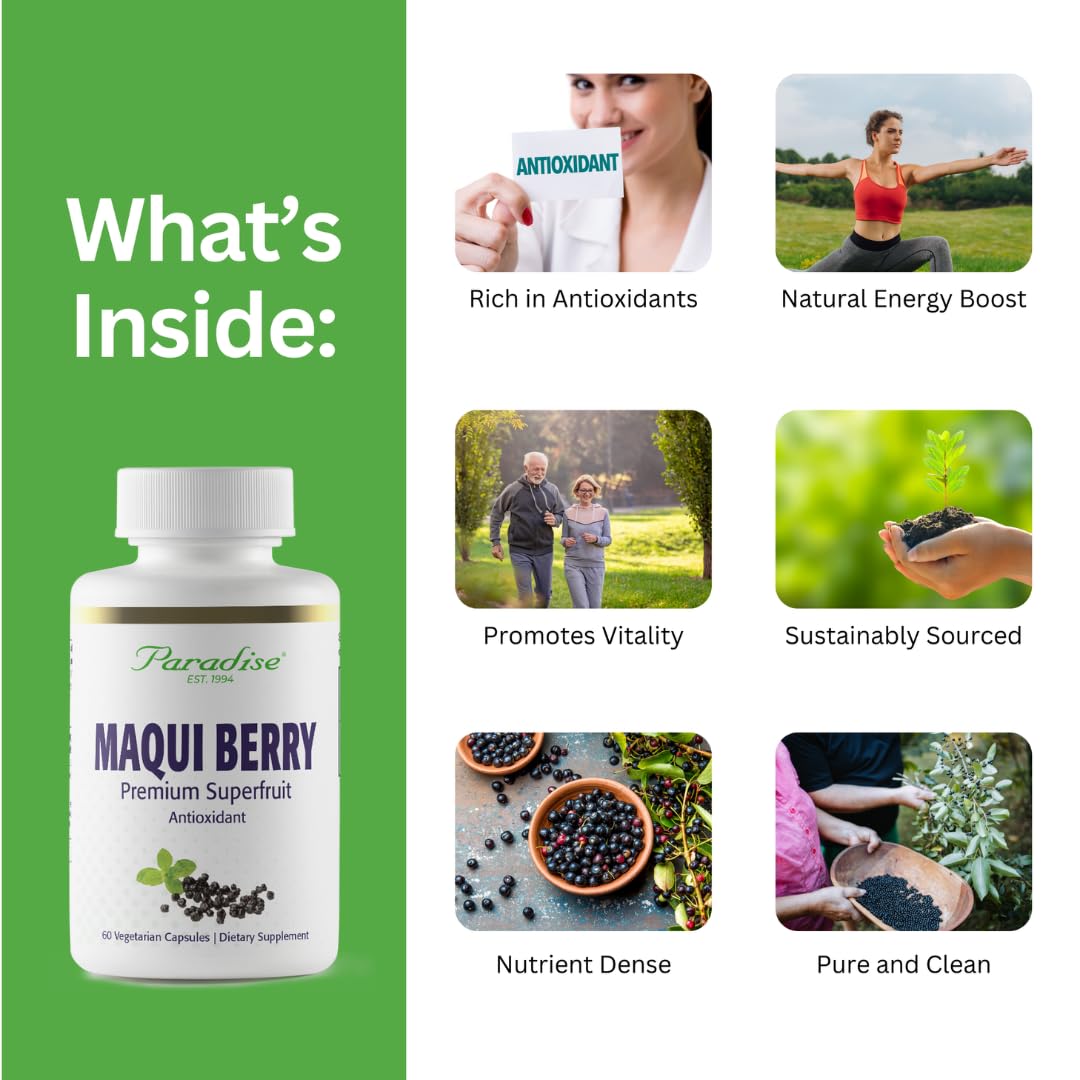 Pre-Order | Arrives in 5–10 Days – Paradise Herbs, Organic Maqui Berry Extract, 400 mg, Fresh, Freeze-Dried Concentrate for Superior Potency, Non-GMO, Vegan, 60 Capsules