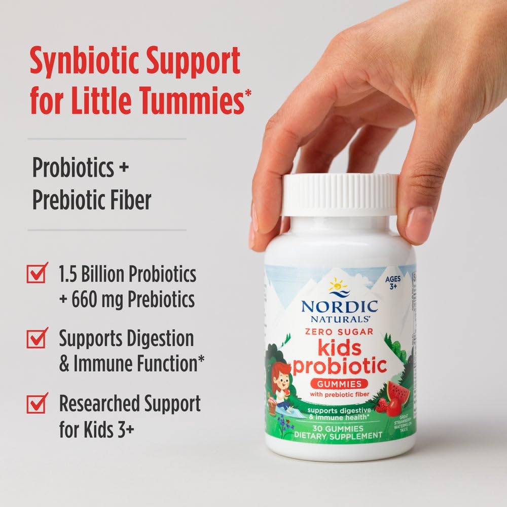 Pre-Order | Arrives in 5–10 Days – Nordic Naturals Zero Sugar Kids Probiotic Gummies - Strawberry Watermelon Flavor - 30 Gummies - Supports Digestive Wellness & Immune Health - Non-GMO - Third Party Tested - Vegan - 30 Servings