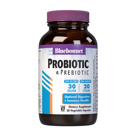 Pre-Order | Arrives in 5–10 Days – Bluebonnet Nutrition Probiotic and Prebiotic, 30 Billion CFU Per Serving, Supports Immune & Aids in Digestive Health, Gluten-Free, Non-GMO, 30 Count