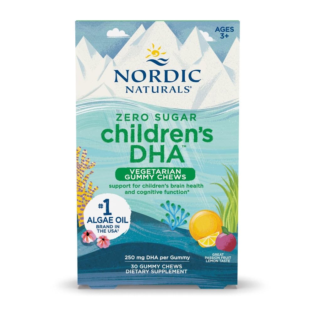 Pre-Order | Arrives in 5–10 Days – Nordic Naturals Zero Sugar Children’s DHA Vegetarian Gummy Chews - Passion Fruit Lemon Flavor - 30 Gummies - Vegan Algae Oil Omega-3 Supplement for Kids Brain & Cognition Support - 30 Servings