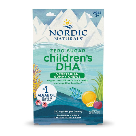 Pre-Order | Arrives in 5–10 Days – Nordic Naturals Zero Sugar Children’s DHA Vegetarian Gummy Chews - Passion Fruit Lemon Flavor - 30 Gummies - Vegan Algae Oil Omega-3 Supplement for Kids Brain & Cognition Support - 30 Servings