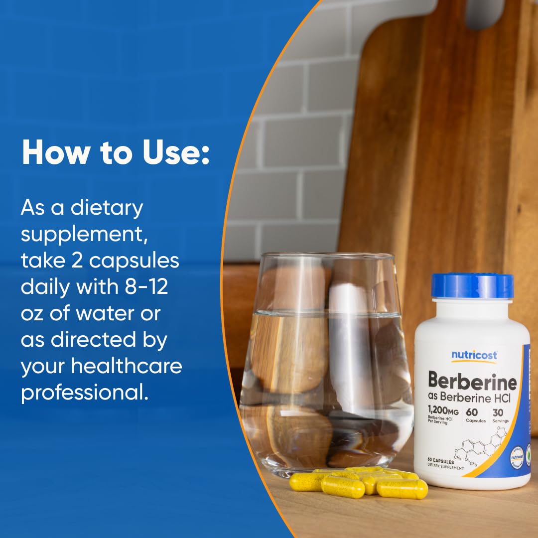 Pre-Order | Arrives in 5–10 Days – Nutricost Berberine HCl 1200mg , 60 Vegetarian Capsules - Gluten Free & Non-GMO