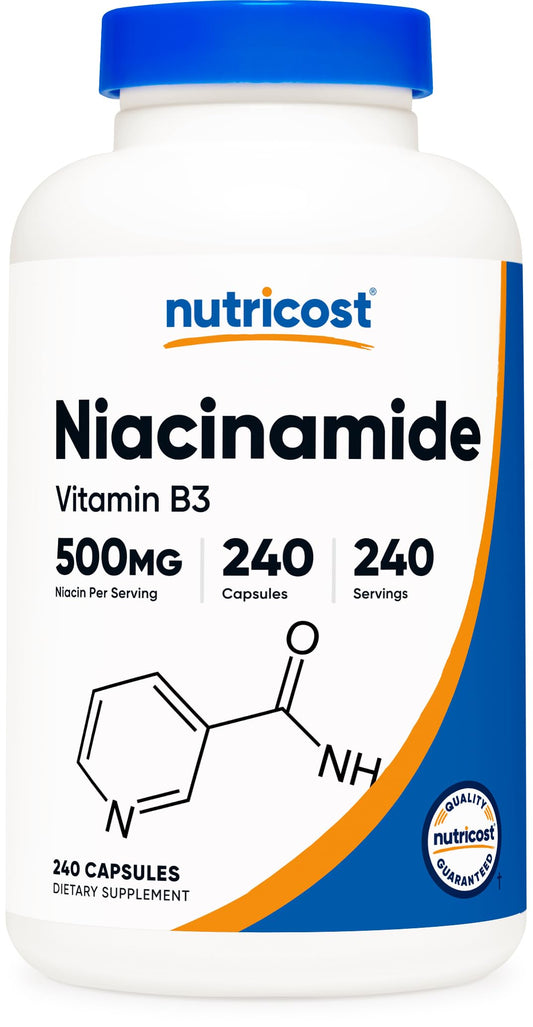 Pre-Order | Arrives in 5–10 Days – Nutricost Niacinamide (Vitamin B3) 500mg, 240 Capsules - Non-GMO, Gluten Free, Flush Free Vitamin B3