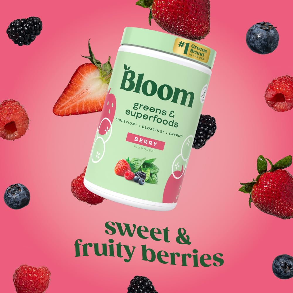 Pre-Order | Arrives in 5–10 Days –
Bloom Nutrition Superfood Greens Powder, Digestive Enzymes with Probiotics and Prebiotics, Gut Health, Bloating Relief for Women, Chlorella, Green Juice Mix with Beet Root Powder, 25 SVG, Berry
