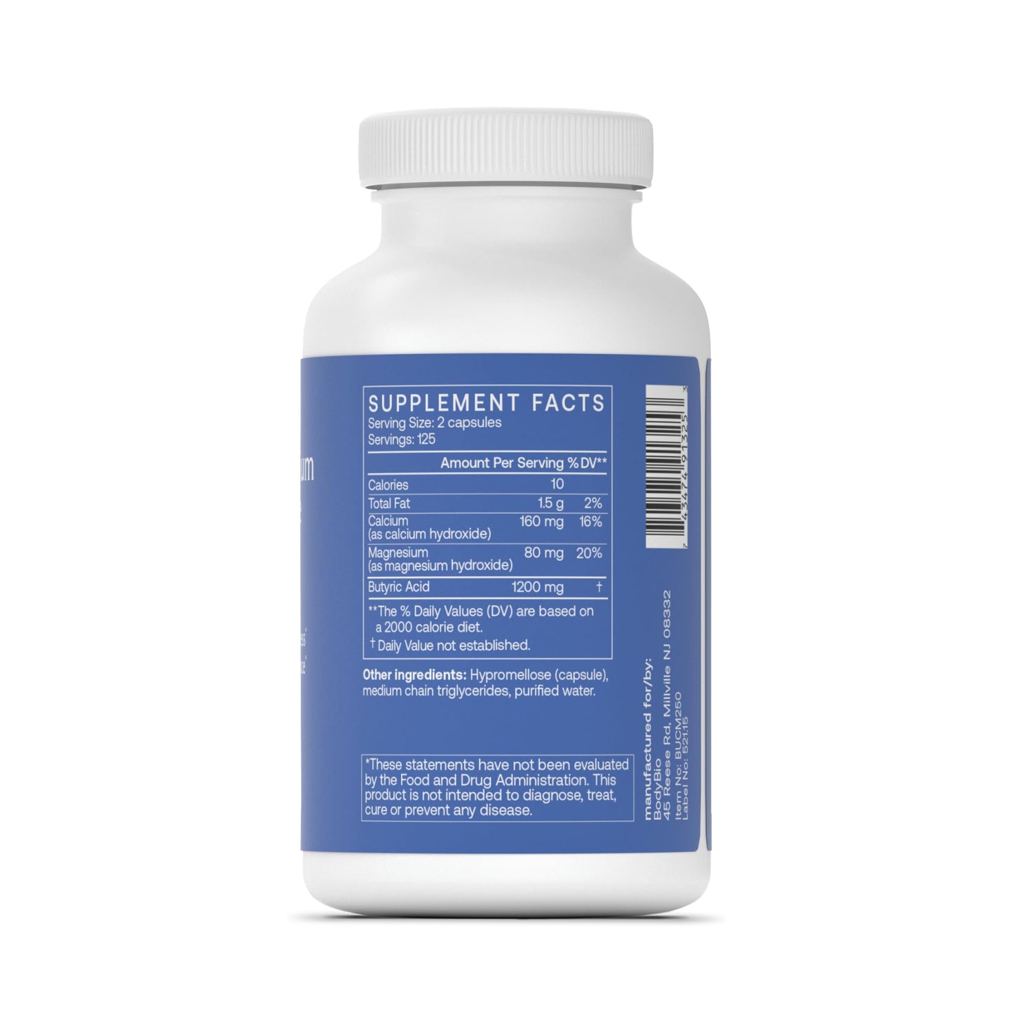 Pre-Order | Arrives in 5–10 Days – BodyBio Calcium Magnesium Butyrate - Postbiotic for Gut Health, Leaky Gut Repair, Digestive Support, Bloating Relief, & Microbiome Balance - Butyric Acid Supplement for GI Wellness