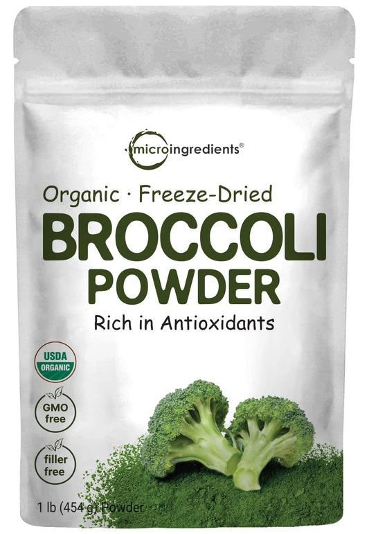 Pre-Order | Arrives in 5–10 Days – Organic Broccoli Powder, 1 Pound, Freeze Dried, Contains Natural DIM (Diindolylmethane), and Rich in Fiber and Immune Vitamin C, Green Superfood for Smoothie & Drinks, Vegan Friendly