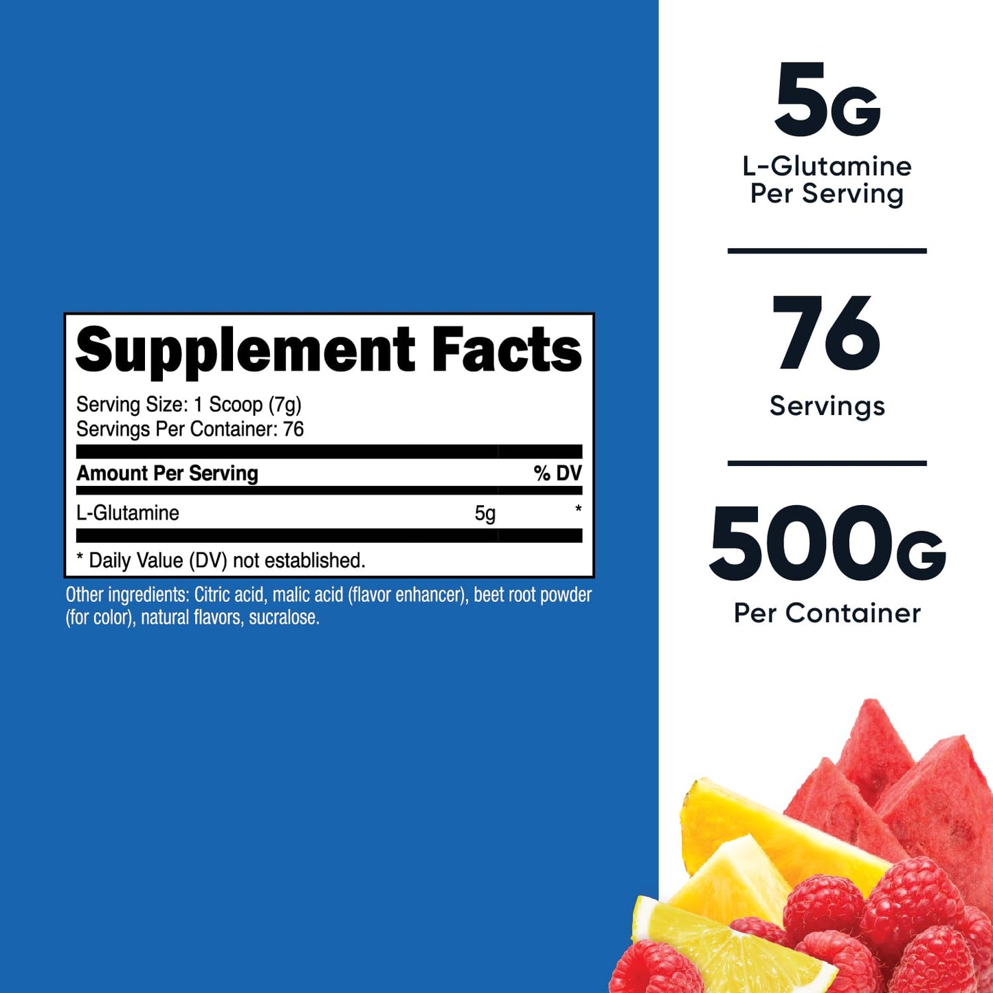 Pre-Order | Arrives in 5–10 Days – 
Nutricost L-Glutamine Powder 500 Grams (Fruit Punch)