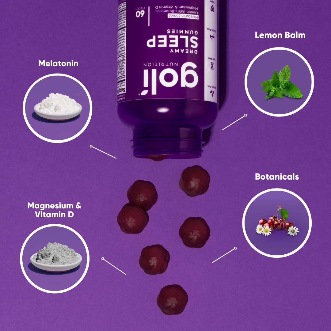 Pre-Order | Arrives in 5–10 Days – Goli Dreamy Sleep Gummy - 60 Count - Melatonin, Vitamin D, Magnesium, and Lemon Balm Extract - Gelatin-Free, Gluten-Free, Vegan & Non-GMO