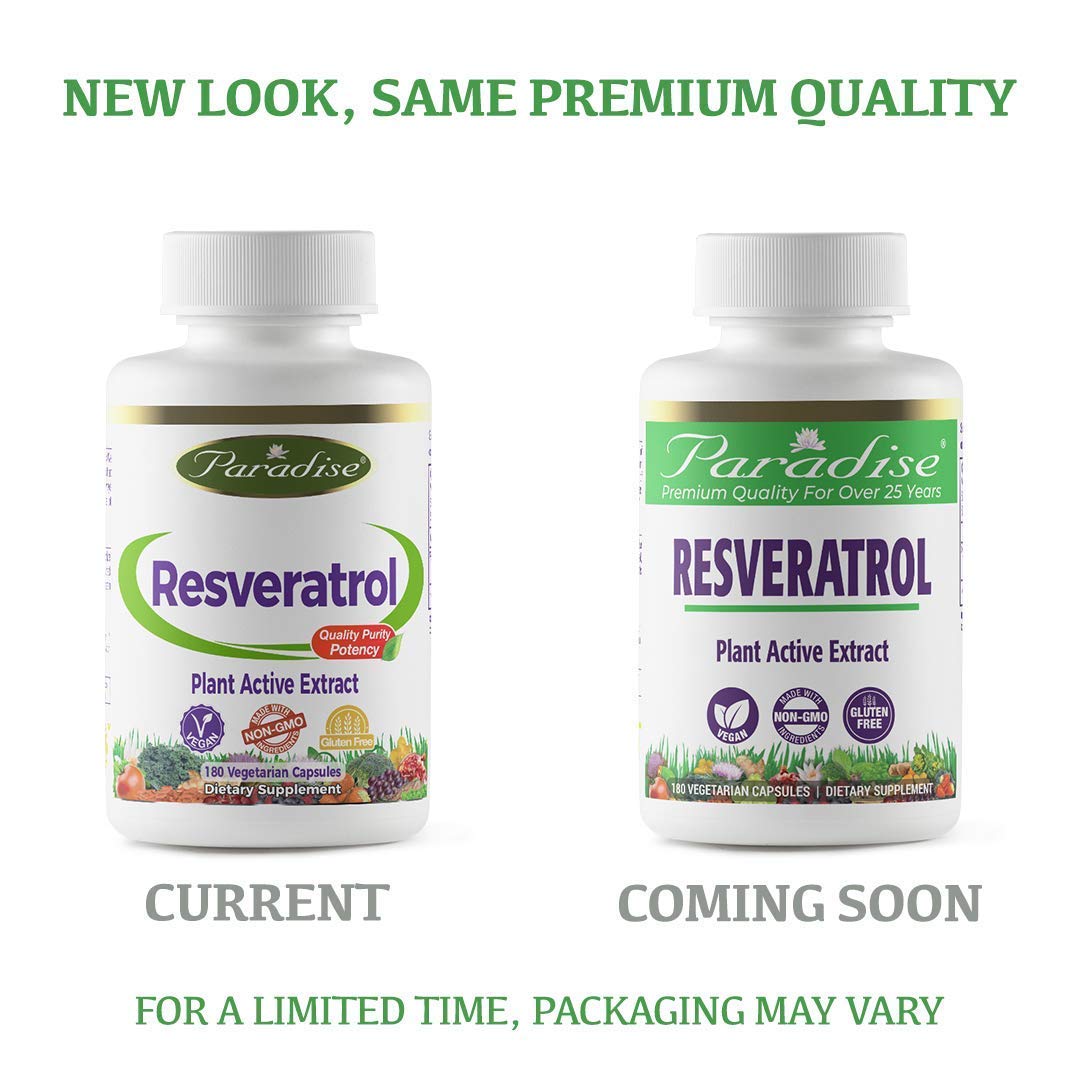 Pre-Order | Arrives in 5–10 Days – Paradise Herbs Resveratrol, Antioxidant, Super Potent, Ultra Pure, Vegan, Non GMO, Gluten Free, 180 Vegetarian Capsules