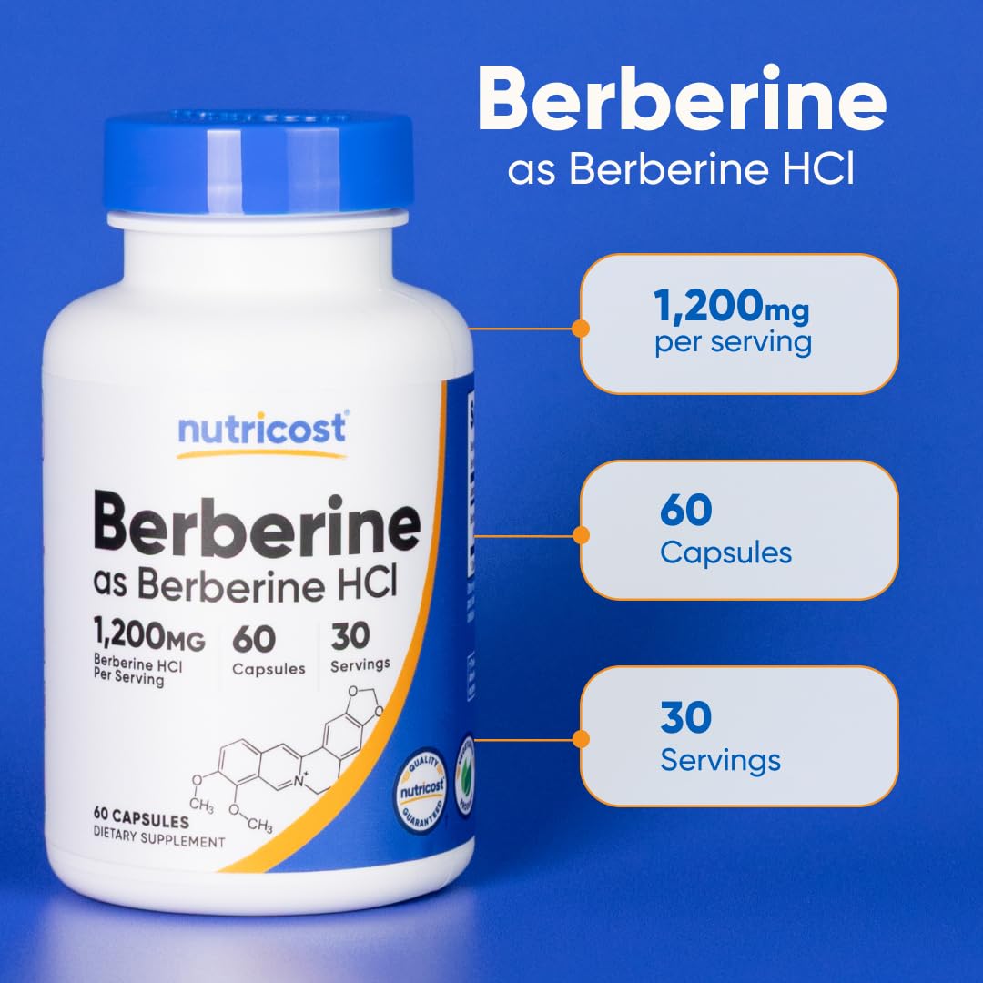 Pre-Order | Arrives in 5–10 Days – Nutricost Berberine HCl 1200mg , 60 Vegetarian Capsules - Gluten Free & Non-GMO