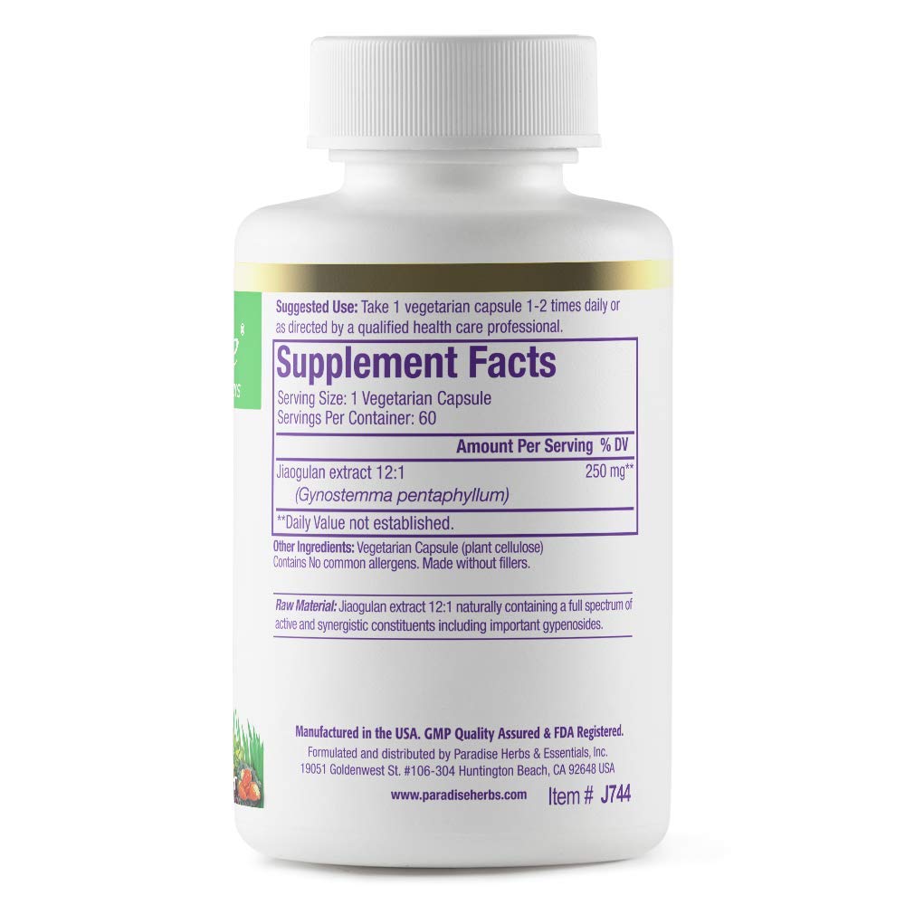 Pre-Order | Arrives in 5–10 Days – Paradise Herbs Jiaogulan, Vital Energy Adaptogen, Active Whole Spectrum, Super Potent, Ultra Pure, Vegan, Non GMO, Gluten Free 60 Vegetarian Capsules