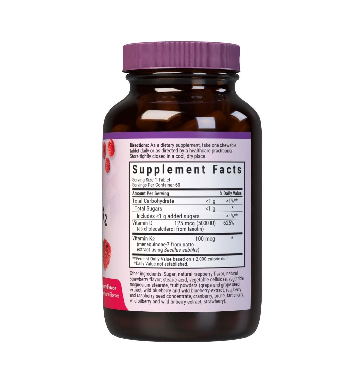 Pre-Order | Arrives in 5–10 Days – Bluebonnet Nutrition Vitamin D3 & K2 EarthSweet Chewable Tablets, for Immune, Mood & Heart Health*, Soy-Free, Gluten-Free, Non-GMO, Kosher Dairy, 60 Raspberry Flavor Chewable Tablets, 60 Servings