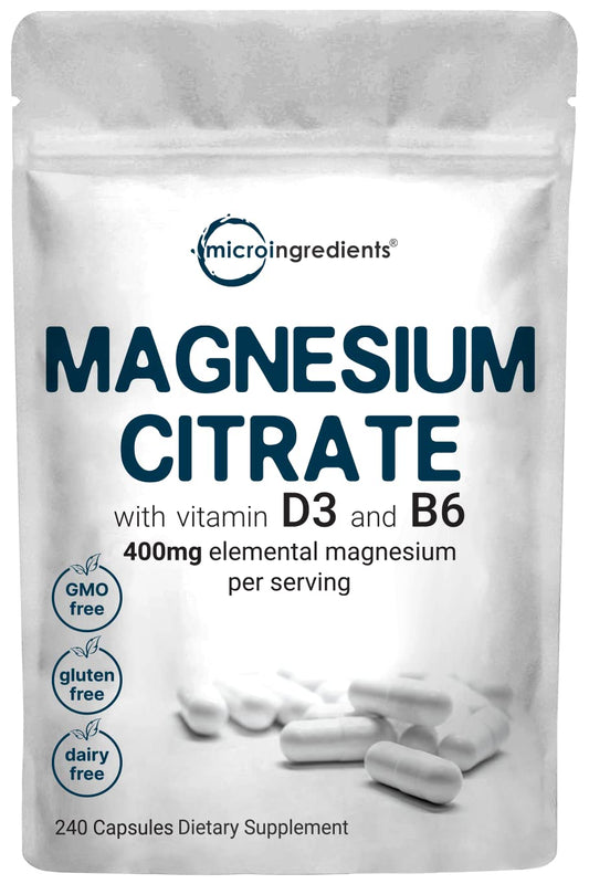 Pre-Order | Arrives in 5–10 Days – Magnesium Citrate 400mg with Vitamin D3 1000IU & B6, 240 Capsules | Elemental Mineral & Vitamins Complex | Combats Constipation, Supports Muscle, Heart, & Bone Health – Non-GMO
