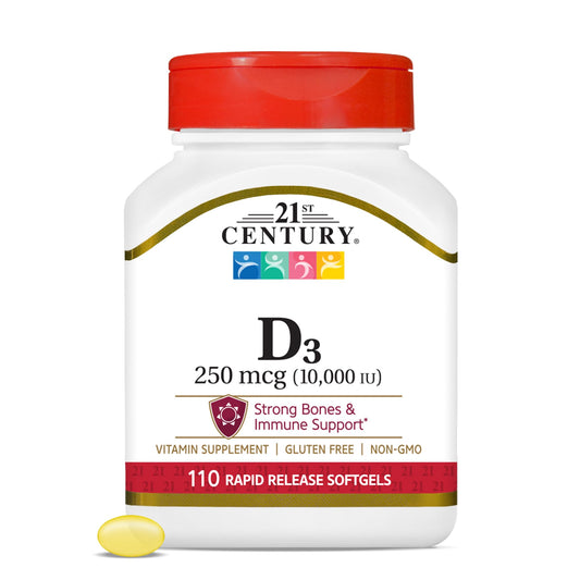 Pre-Order | Arrives in 5–10 Days – 21st Century Vitamin D3 250 mcg (10,000 IU) Rapid Release Softgels, 110 Count