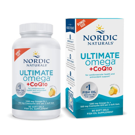 Pre-Order | Arrives in 5–10 Days – Nordic Naturals Ultimate Omega + CoQ10, Lemon - 90 Soft Gels - 1280 mg Omega-3 + 100 mg CoQ10 - Heart Health, Cellular Energy, Antioxidant Support - Non-GMO - 45 Servings