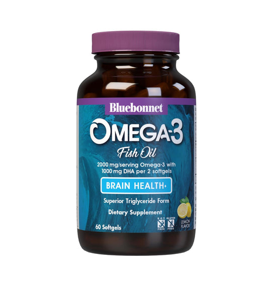 Pre-Order | Arrives in 5–10 Days – Bluebonnet Nutrition Omega-3 Brain Formula Natural Wild Caught Triglyceride Form DHA 860 mg EPA 120 mg - Highly Concentrated Cognitive Health & Wellness Support Supplement - Gluten-Free - 60 Softgels