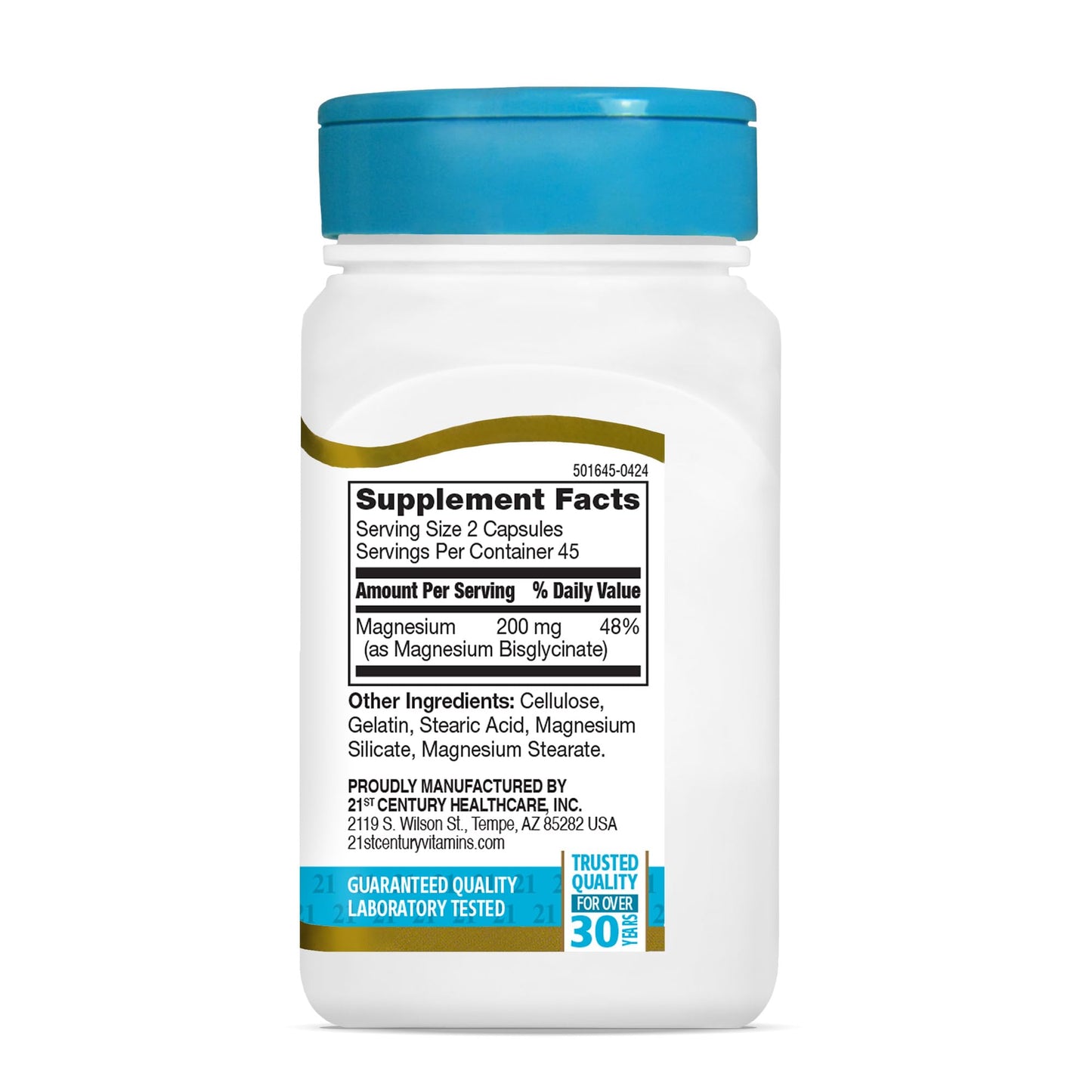 Pre-Order | Arrives in 5–10 Days – 21st Century Magnesium Glycinate 200 mg Capsules per Serving, 90 Count