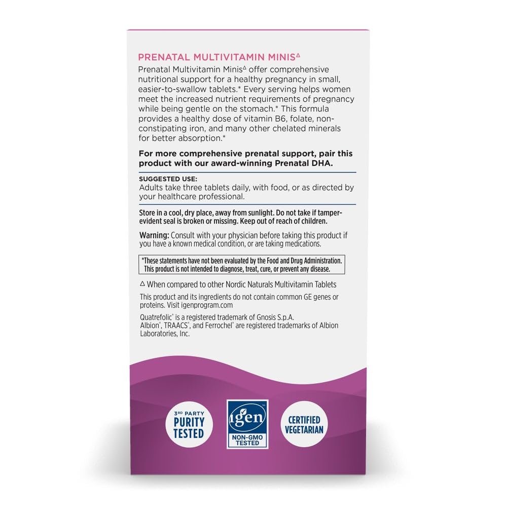 Pre-Order | Arrives in 5–10 Days – Nordic Naturals Vegetarian Prenatal Multivitamin Minis - 90 Easy to Swallow Tablets - Highly Absorbable Multivitamin and Mineral Supplement to Support Pregnancy - Non-GMO, 30 Servings