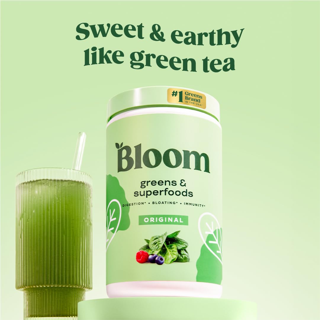 Pre-Order | Arrives in 5–10 Days –
Bloom Nutrition Superfood Greens Powder, Digestive Enzymes with Probiotics and Prebiotics, Gut Health, Bloating Relief for Women, Chlorella, Green Juice Mix with Beet Root Powder, 60 SVG, Original