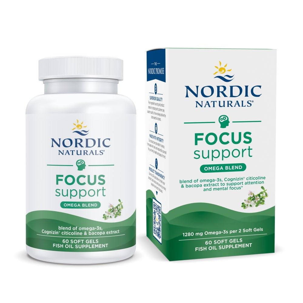 Pre-Order | Arrives in 5–10 Days – Nordic Naturals Omega Focus, Lemon - 60 Soft Gels - 1280 mg Omega-3 + Citicoline & Bacopa Monnieri Extract - Focus, Attention, Memory, Brain Health - Non-GMO - 30 Servings