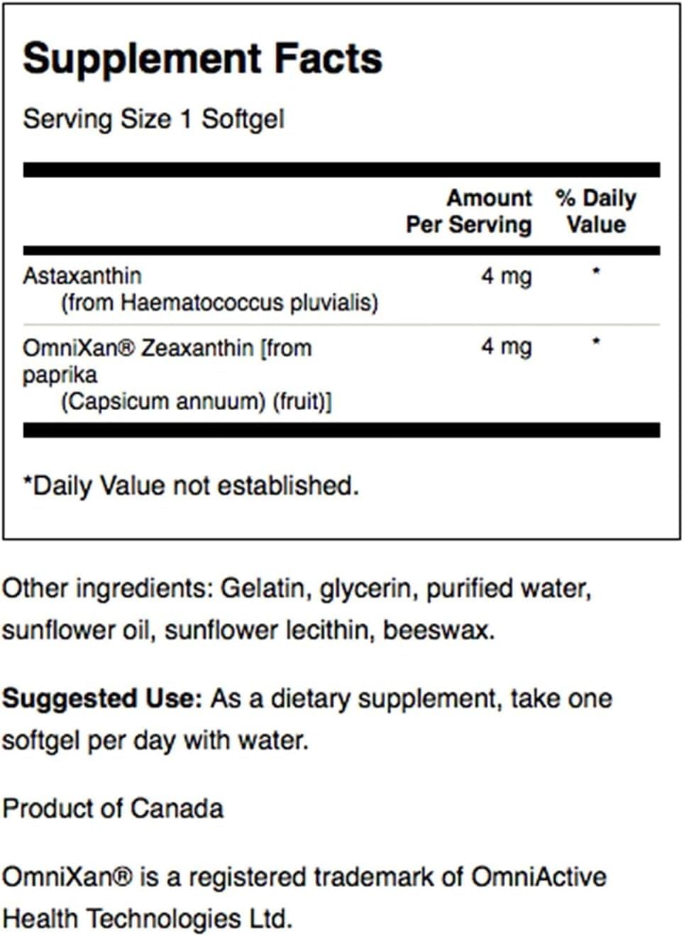 Pre-Order | Arrives in 5–10 Days – Swanson Astaxanthin & Zeaxanthin Eye Vision Brain Skin Health Antioxidant Support Supplement (Astaxanthin 4 mg & OmniXan Zeaxanthin 4 mg) 60 Softgels Sgels