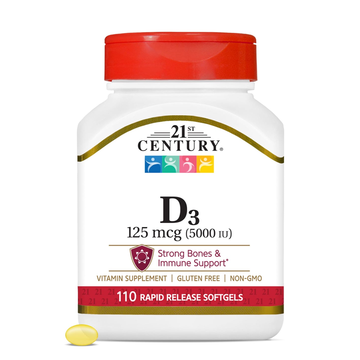 Pre-Order | Arrives in 5–10 Days – 21st Century Healthcare Vitamin D3 125 mcg (5,000 IU) Rapid Release Softgels, 110 Count