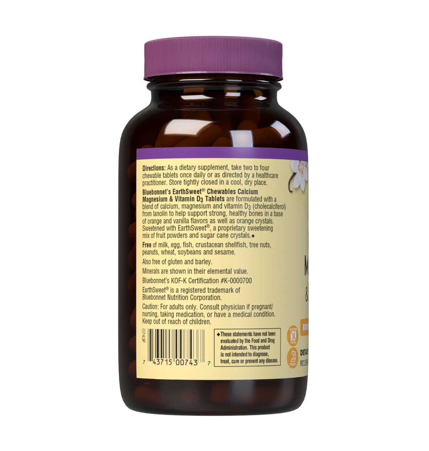 Pre-Order | Arrives in 5–10 Days – Bluebonnet Nutrition Calcium Magnesium Plus Vitamin D3 Earthsweet, Bone Health & Muscle Relaxation, Soy-Free, Gluten-Free, Kosher, Dairy-Free,90 Orange Vanilla Flavored Chewable Tablets