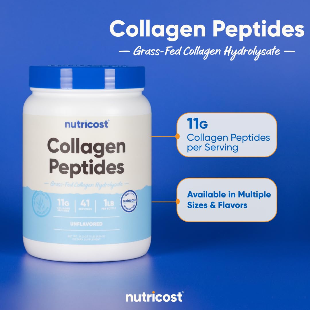 Pre-Order | Arrives in 5–10 Days – Nutricost Grass-Fed Collagen Powder 1LB (454 G) - Bovine Collagen Hydrolysate (Unflavored) - Collagen Peptides