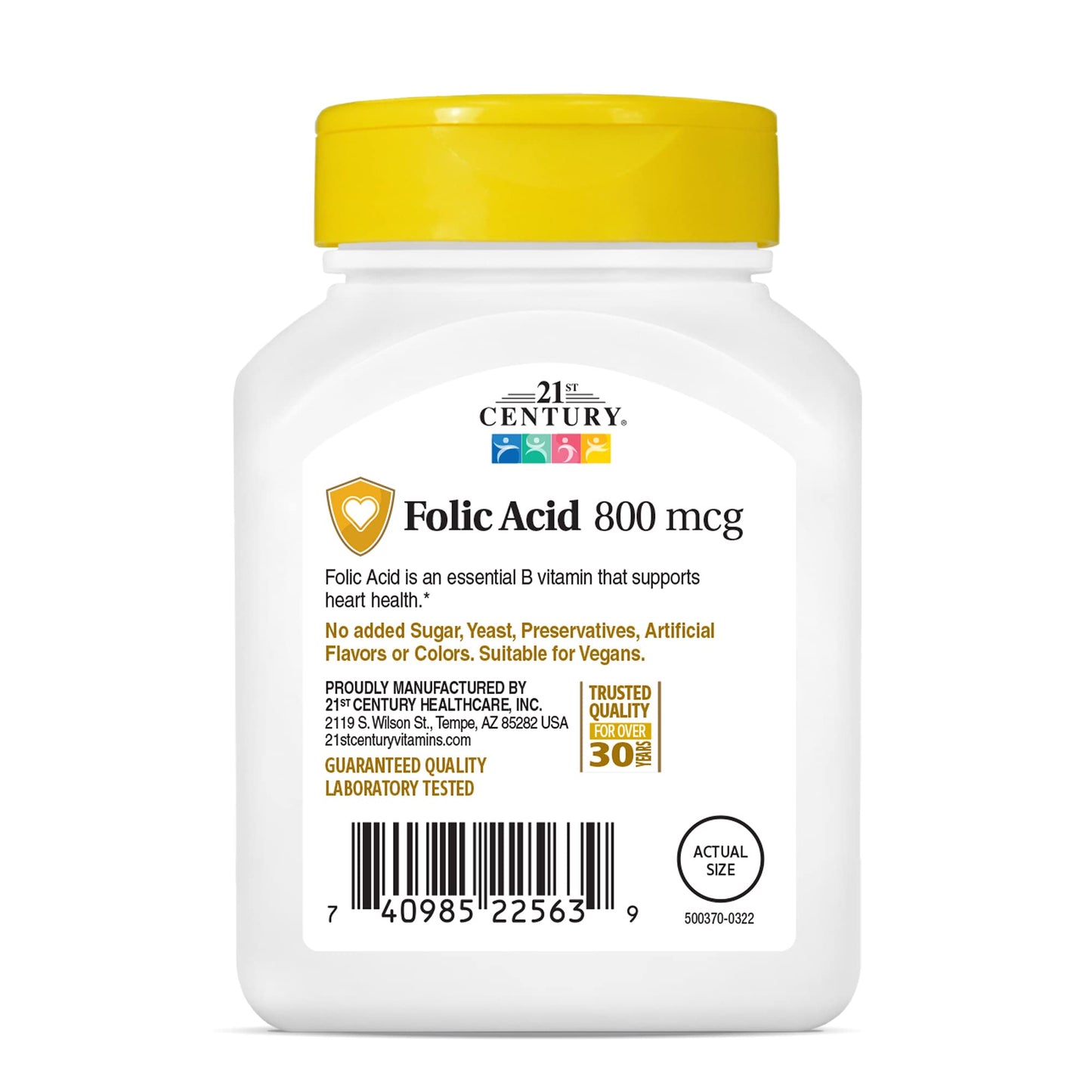 Pre-Order | Arrives in 5–10 Days – 21st Century 800 mcg Folic Acid Tablets, Assorted, 180 Count