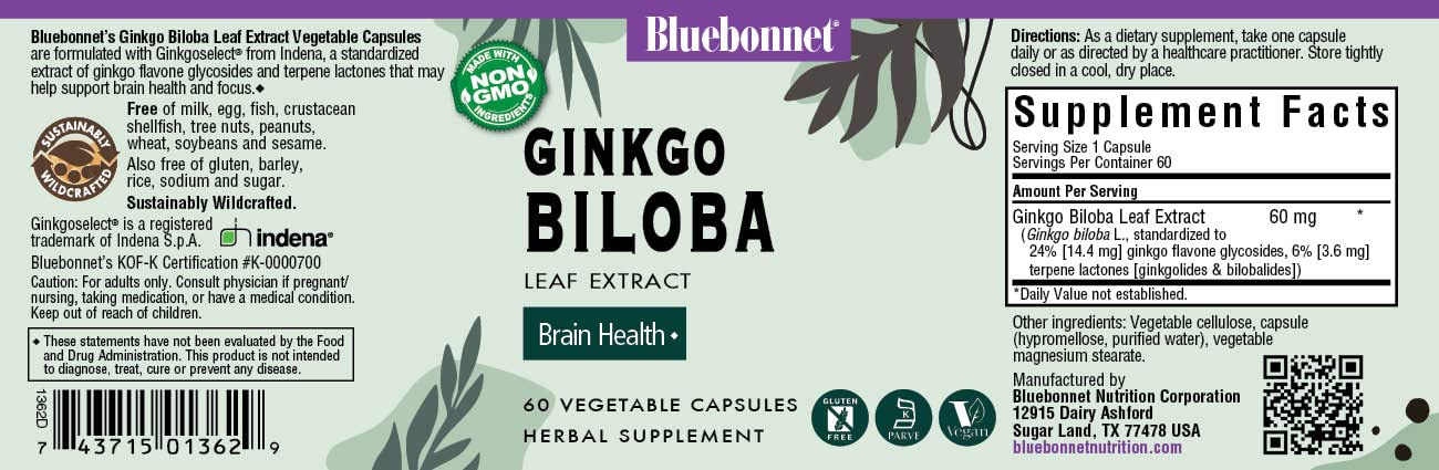 Pre-Order | Arrives in 5–10 Days – BlueBonnet Ginkgo Biloba Leaf Extract Supplement, 60 Count