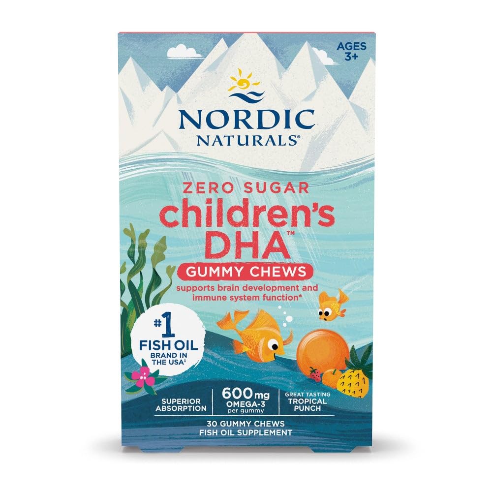 Pre-Order | Arrives in 5–10 Days – Nordic Naturals Zero Sugar Children’s DHA Gummy Chews, Tropical Punch - 30 Gummy Chews for Kids - 600 mg Total Omega-3s - Brain Development, Learning, Healthy Immunity - Non-GMO - 30 Servings