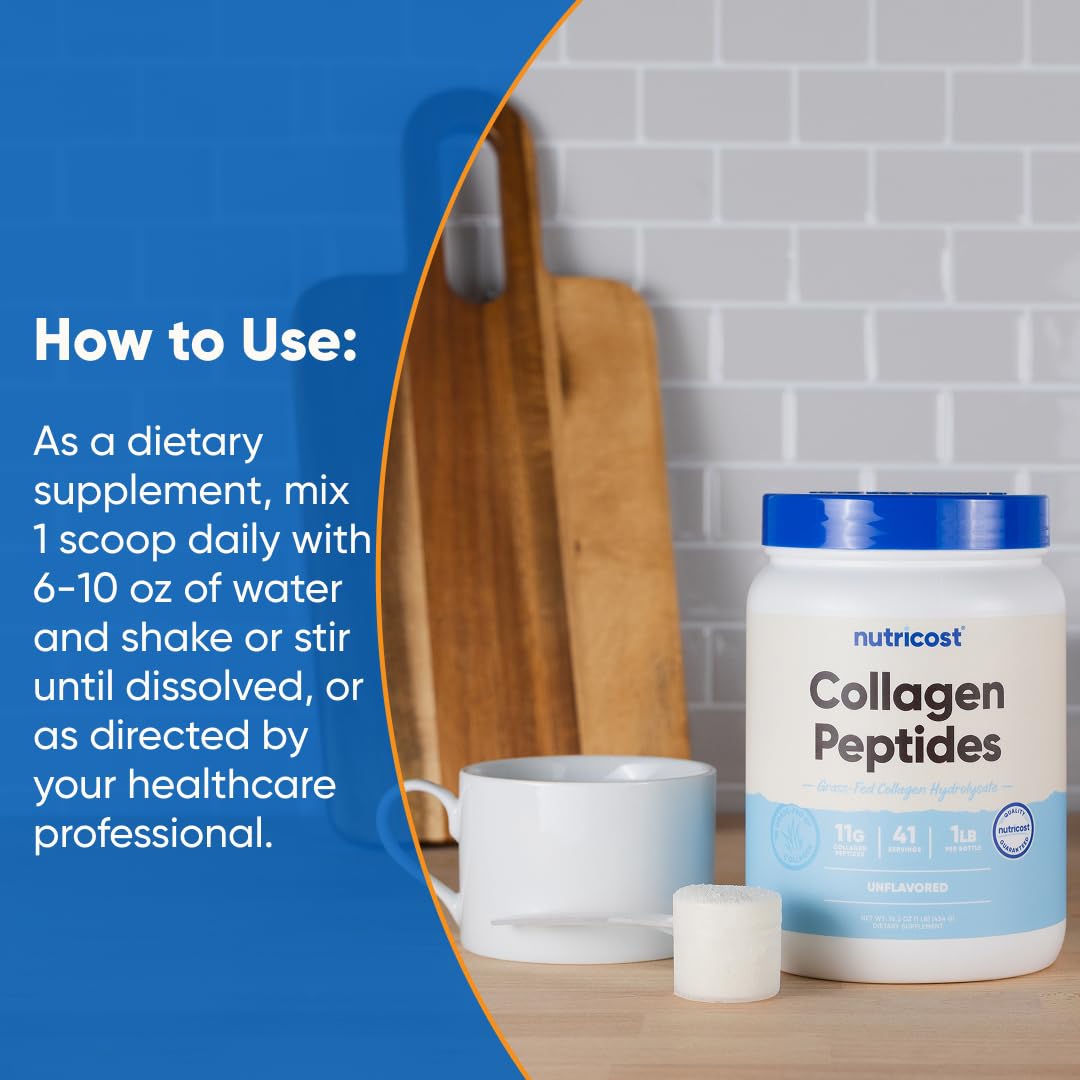 Pre-Order | Arrives in 5–10 Days – Nutricost Grass-Fed Collagen Powder 1LB (454 G) - Bovine Collagen Hydrolysate (Unflavored) - Collagen Peptides
