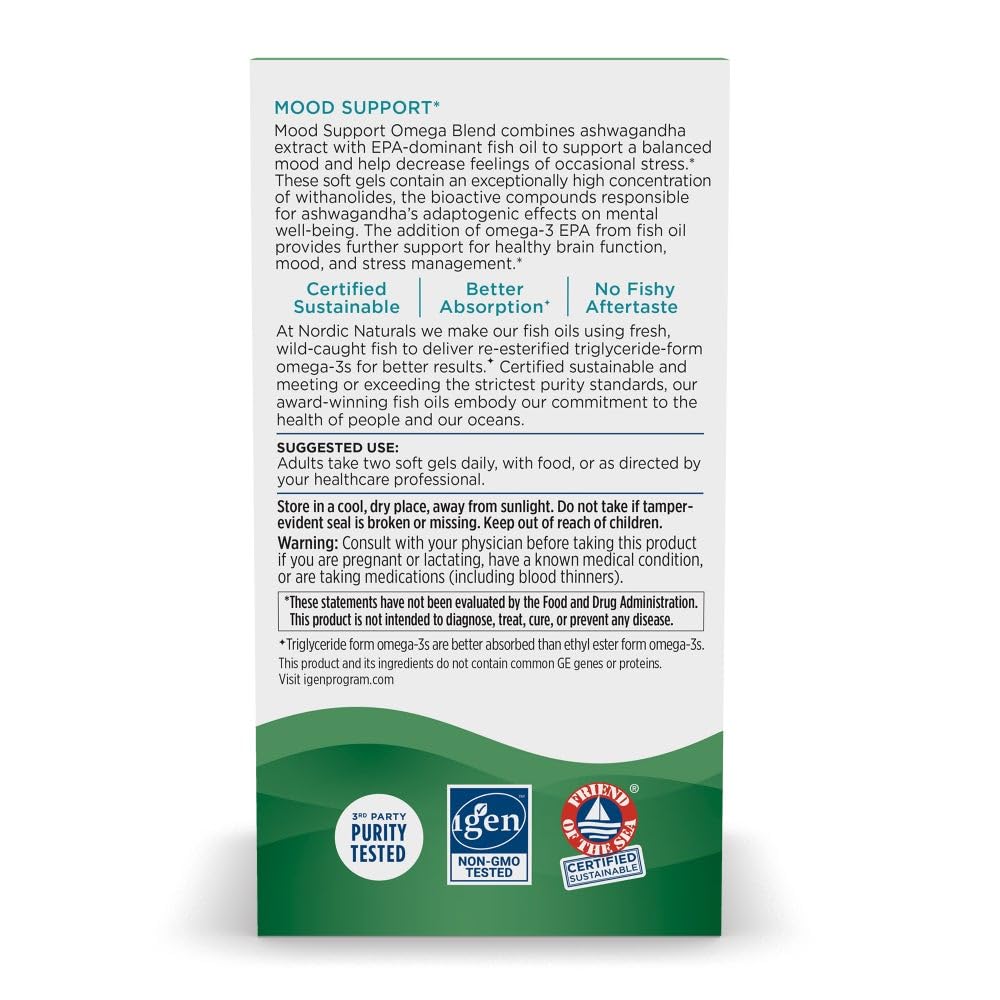 Pre-Order | Arrives in 5–10 Days – Nordic Naturals Mood Support Omega Blend - Unflavored - 60 Soft Gels - 1400 mg Omega-3 Supplement with EPA & DHA - Promotes Balanced Mood and Serenity - Non-GMO - 30 Servings