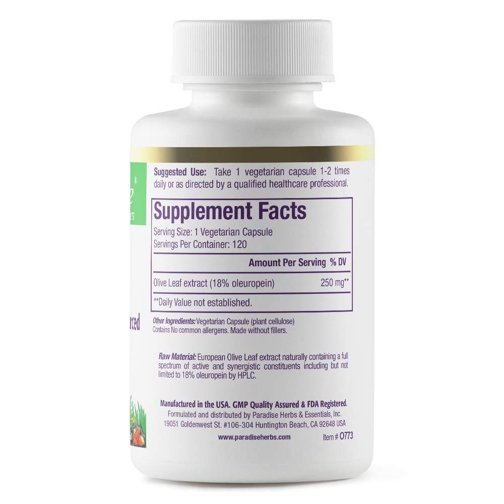 Pre-Order | Arrives in 5–10 Days – Paradise Herbs Olive Leaf Extract from Spanish Andalusian Olive Trees, Super Potent, Ultra Pure, Non-GMO, Vegan, Gluten Free, 120 Vegetarian Capsules