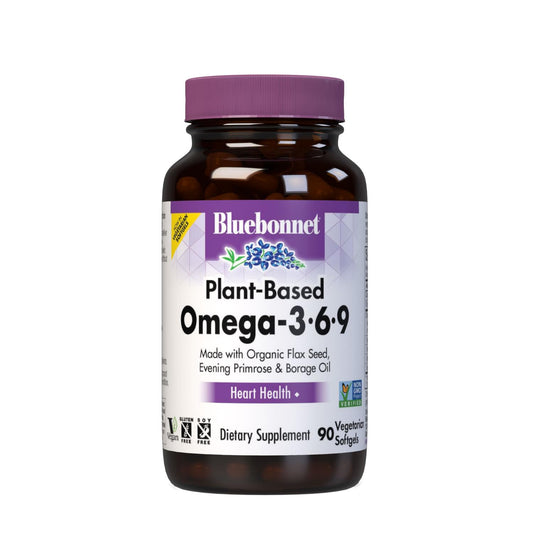 Pre-Order | Arrives in 5–10 Days – Bluebonnet Nutrition Plant Based Omega 3-6-9-1000 mg – for Heart Health* – Highly Absorbable Cold Pressed Oil – Non-GMO Project Verified, Vegan – Free of Gluten, Soy & Milk - 90 Softgels, 90 Serving