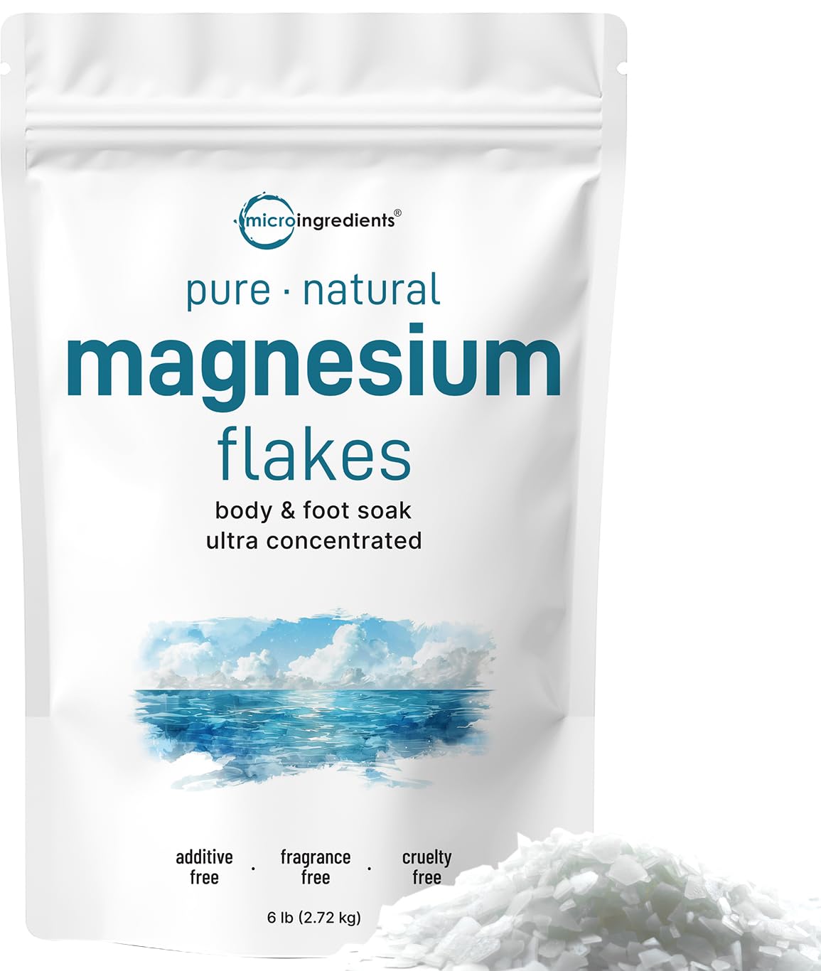 Pre-Order | Arrives in 5–10 Days – Micro Ingredients Magnesium Flakes, 6lbs | Great Alternative to Epsom Salt for Foot & Body Bath Soaks | High Absorption | Natural Magnesium Chloride Minerals | Relaxation & Skin Hydration Support