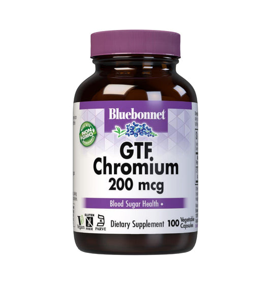 Pre-Order | Arrives in 5–10 Days – Bluebonnet Nutrition GTF Chromium 200 mcg, Soy-Free, Gluten-Free, Non-GMO, Kosher Certified, Dairy-Free, Vegan, 100 Vegetable Capsules