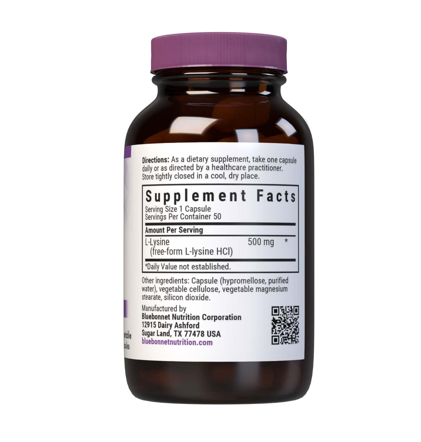 Pre-Order | Arrives in 5–10 Days – Bluebonnet L-Lysine 500 mg Vitamin Capsules, 50 Count