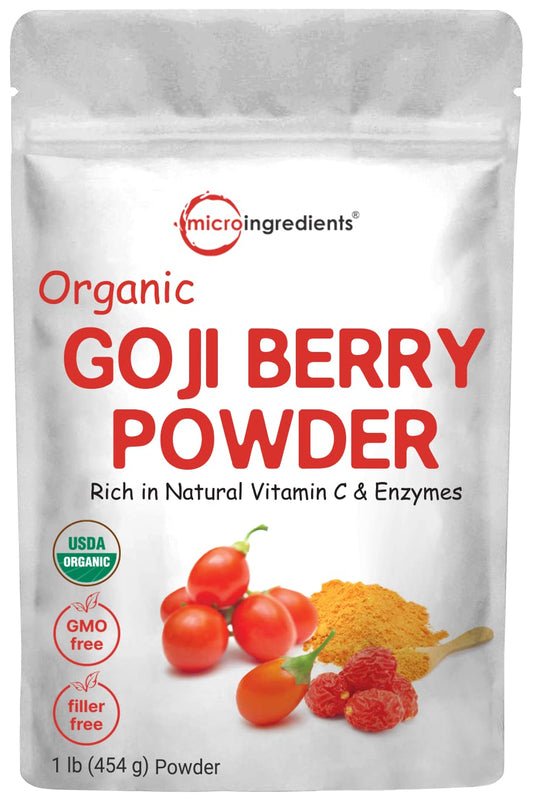 Pre-Order | Arrives in 5–10 Days – Organic Goji Powder, 16 Ounces | 100% Natural Fruit Source | Sulfate & Additive Free | Great Flavor for Drinks, Snacks, & Beverages | Non-GMO & Vegan