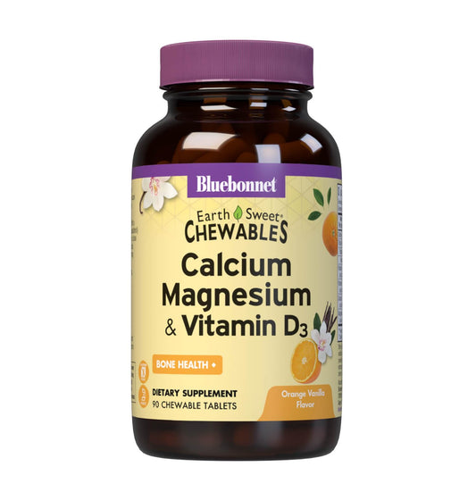 Pre-Order | Arrives in 5–10 Days – Bluebonnet Nutrition Calcium Magnesium Plus Vitamin D3 Earthsweet, Bone Health & Muscle Relaxation, Soy-Free, Gluten-Free, Kosher, Dairy-Free,90 Orange Vanilla Flavored Chewable Tablets