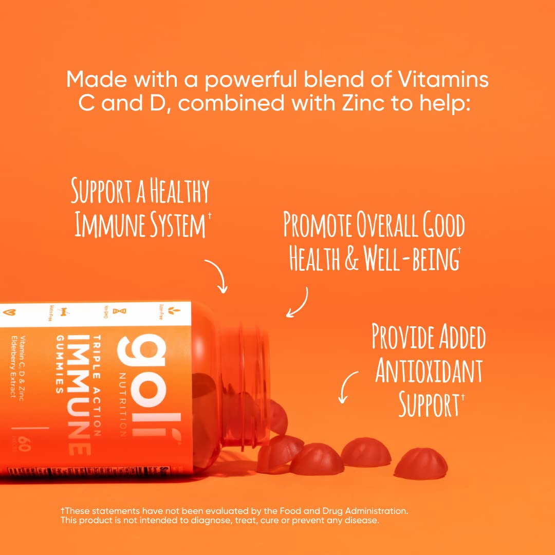 Pre-Order | Arrives in 5–10 Days – Goli Immune Vitamin Gummy - 60 Count - Elderberry, Vitamin C, D & Zinc, Vegan, Non-GMO, Gluten-Free & Gelatin-Free, Pack of 1