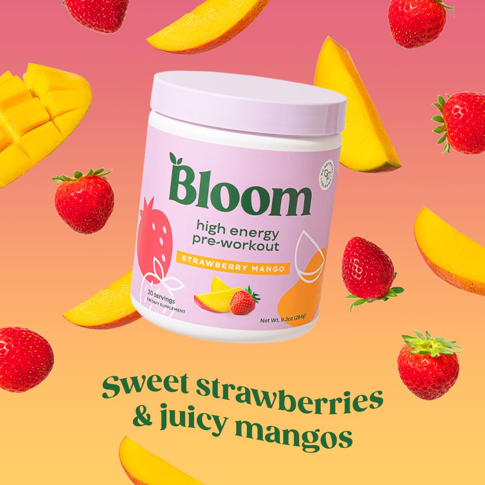 Pre-Order | Arrives in 5–10 Days –
Bloom Nutrition High Energy Pre Workout with Beta Alanine, Ginseng and L Tyrosine for Amino Energy, Natural Caffeine Powder from Green Tea Extract, Keto, Sugar Free Drink Mix, Strawberry Mango